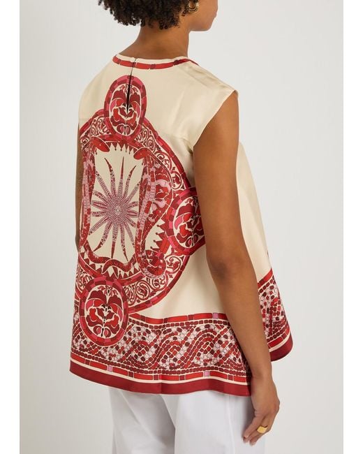 LaDoubleJ Red San Carlo Printed Silk-Twill Top