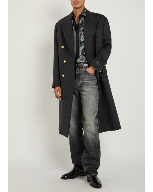 Versace Black Wool Double-Breasted Pea Coat for men