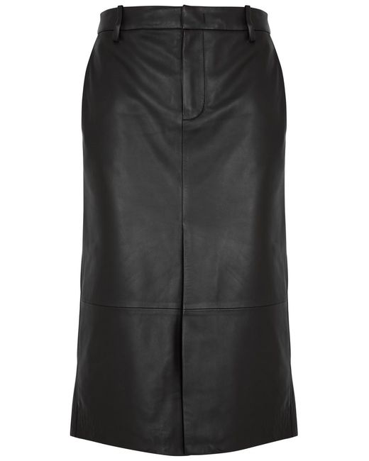 Vince Black Leather Midi Skirt