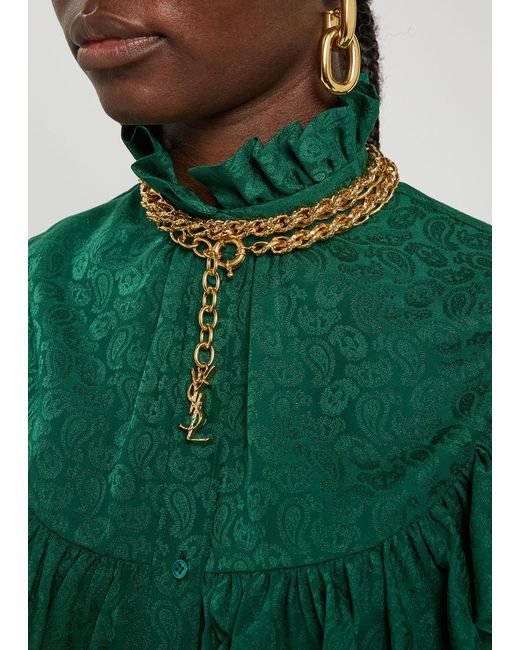 Saint Laurent Metallic Logo Chain Brass Necklace