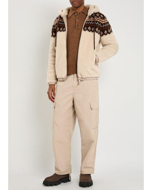 Moncler Natural Felpa Aperta Hooded Teddy Fleece Jacket for men