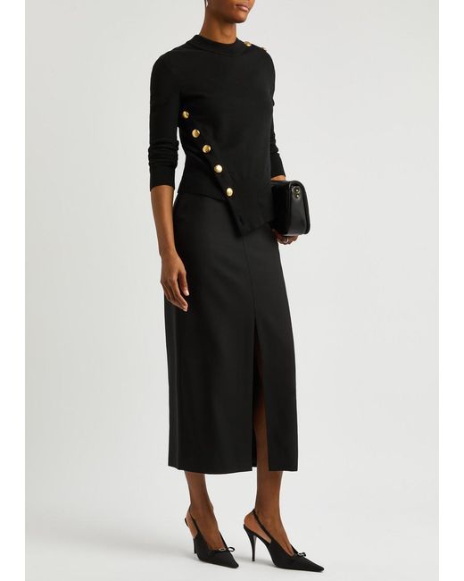 Alexander McQueen Black Asymmetric Embellished Wool-Blend Jumper