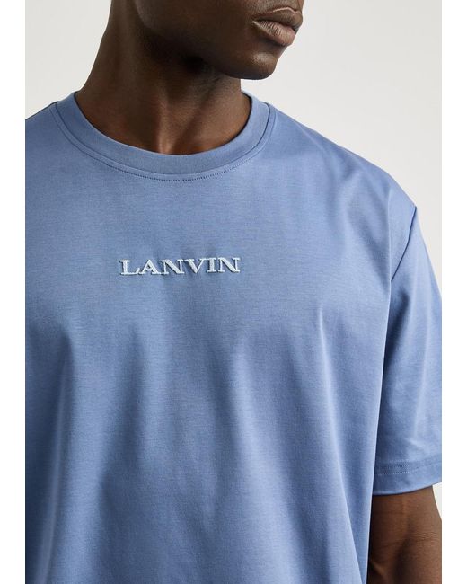 Lanvin Blue Logo-Embroidered Cotton T-Shirt for men