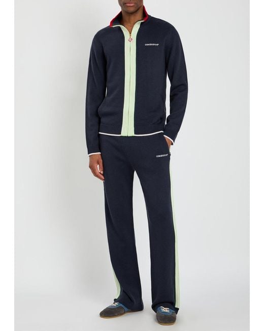 Casablanca Blue Logo-Embroidered Merino Wool Track Trousers for men