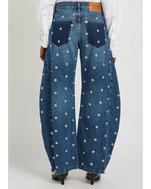 A.W.A.K.E. MODE Blue Stud-Embellished Barrel-Leg Jeans
