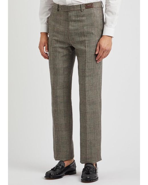 Gucci Gray Checked Wool-blend Trousers for men