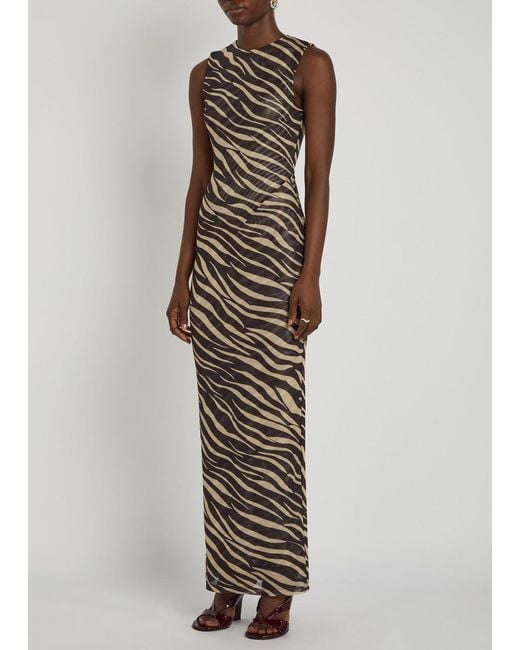 Ronny Kobo Multicolor Krisa Zebra-Print Mesh Maxi Dress