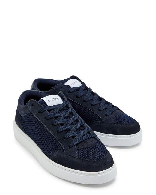 Cleens Blue Luxor Slim Panelled Mesh-Knit Sneakers for men