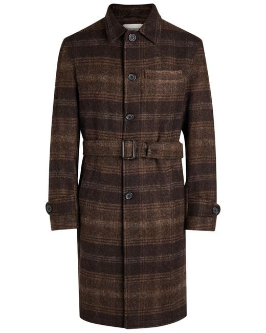 Oliver Spencer Brown Staunton Checked Belted Wool Coat for men