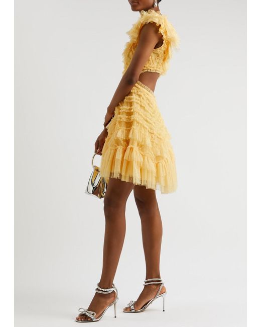Needle & Thread Yellow Lola Ruffled Tulle Mini Dress