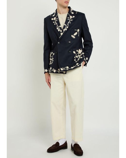 Bode Blue Snowdrop Embroidered Wool-Blend Blazer for men