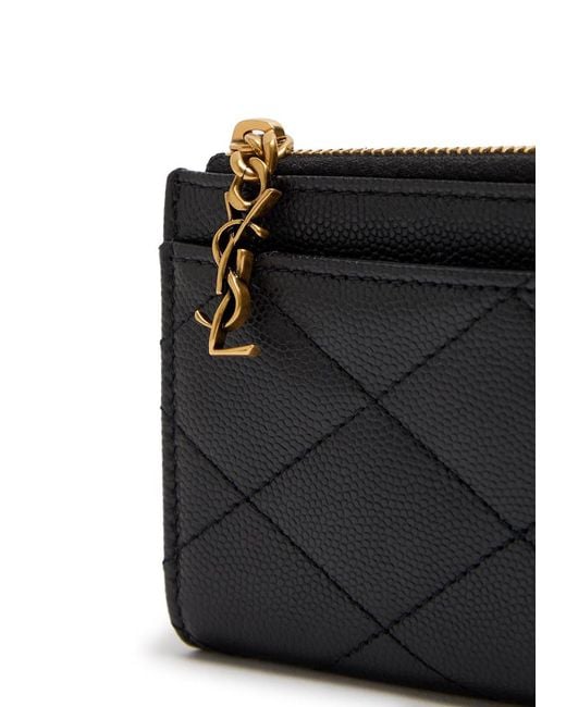 Saint Laurent Black Quilted Pebbled Leather Card Holder