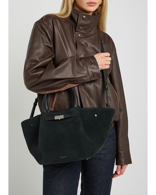 DeMellier London Black The Midi New York Grained Leather Tote Bag