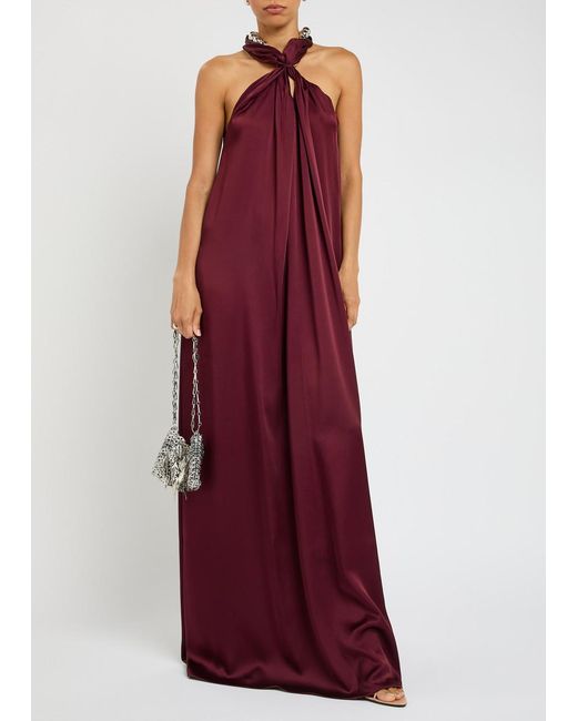 Stella McCartney Purple Chain-Embellished Satin-Crepe Gown