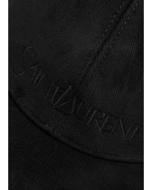 Saint Laurent Black Logo-embroidered Corduroy Cap for men