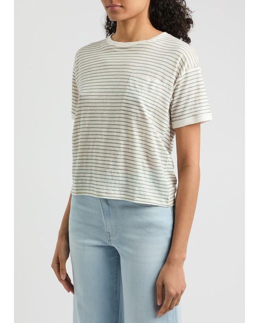 FRAME White Striped Linen T-Shirt