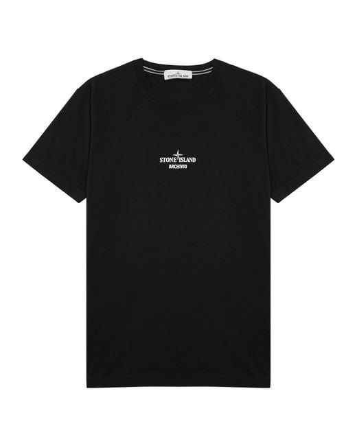 Stone Island Black Archivo Logo-Print Cotton T-Shirt for men