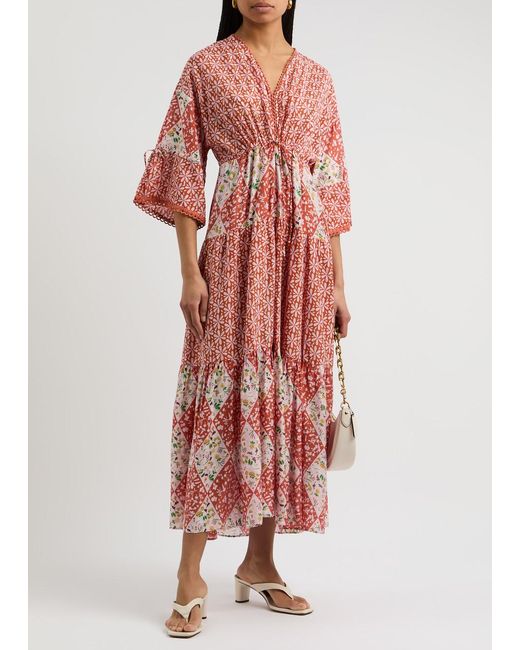 Diane von Furstenberg Red Boris Patchwork Cotton-Blend Midi Dress