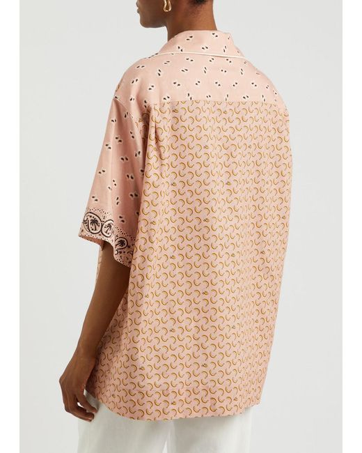 Palm Angels Pink Patchwork Printed Linen-Blend Shirt for men
