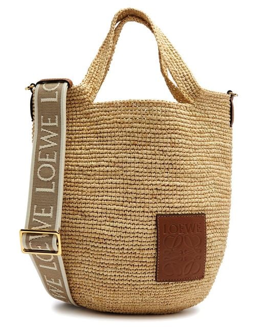 Loewe Brown Slit Mini Raffia Top Handle Bag