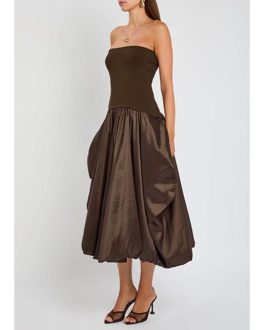 Jonathan Simkhai Brown Izzy Strapless Ribbed-Knit And Shell Midi Dress