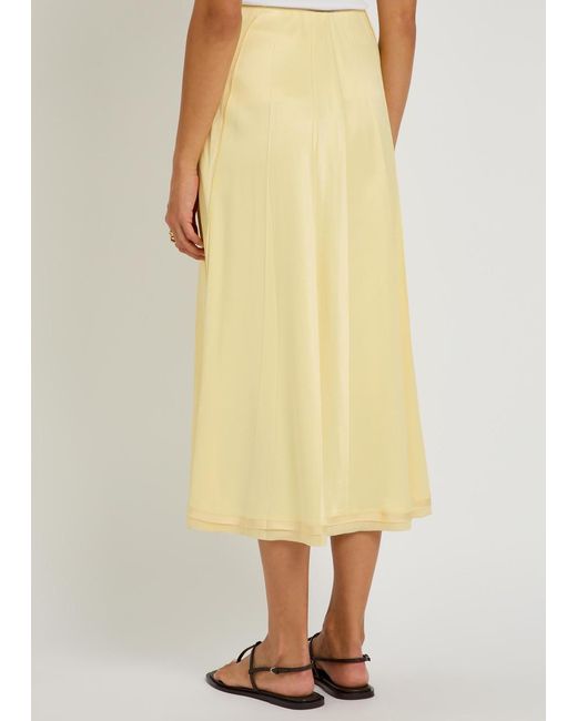 Vince Yellow Pleated Satin Midi Skirt