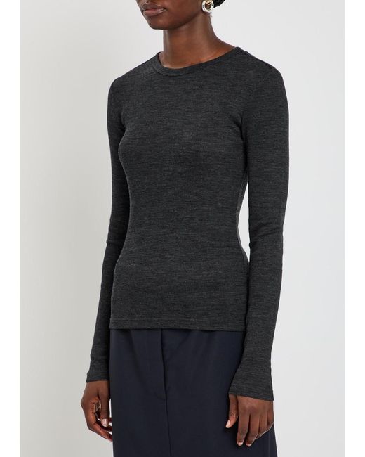Rohe Black Melange-Knit Long-Sleeve Wool Top
