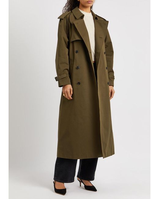 FRAME Green Double-breasted Wool Trench Coat