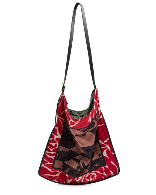 Dries Van Noten Red Printed Satin Tote Bag