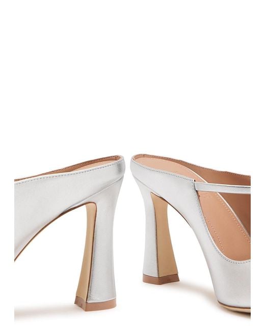 Malone Souliers White Rania 90 Metallic Leather Mules