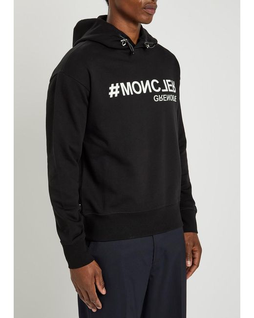 Moncler Black Rubberised Logo-Print Hooded Cotton Sweatshirt for men