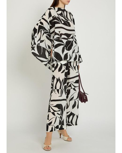 Max Mara Women's White Voto Printed Wide-Leg Silk Pants