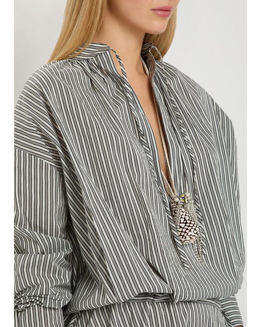 Dries Van Noten Gray Denvo Striped Cotton-Blend Poplin Midi Dress