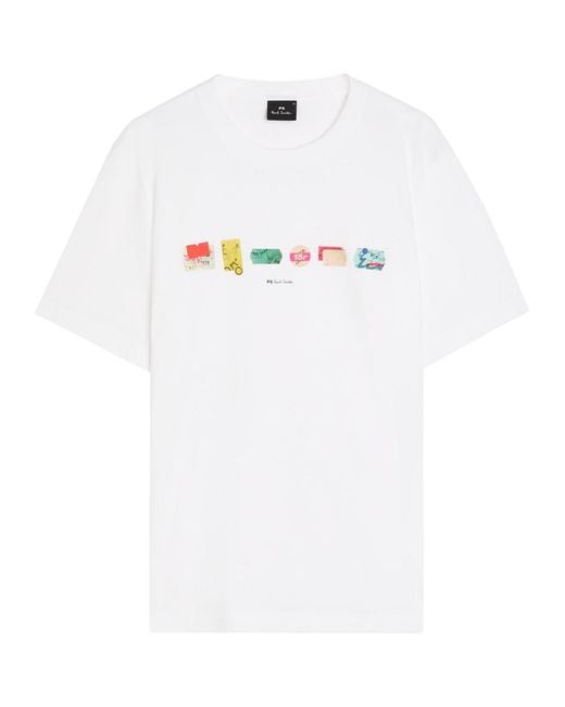 Paul Smith White A Row Printed Cotton T-Shirt for men