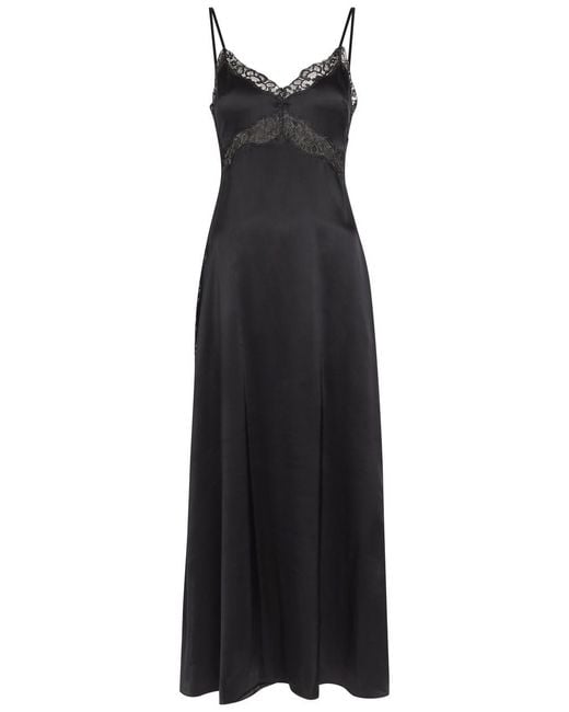 Reformation Black Ericka Lace-Trim Silk Midi Slip Dress