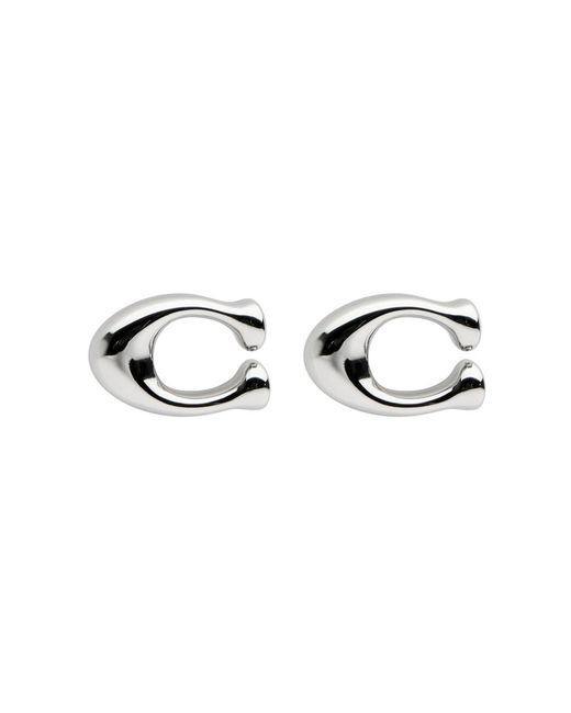 COACH White Logo Stud Earrings