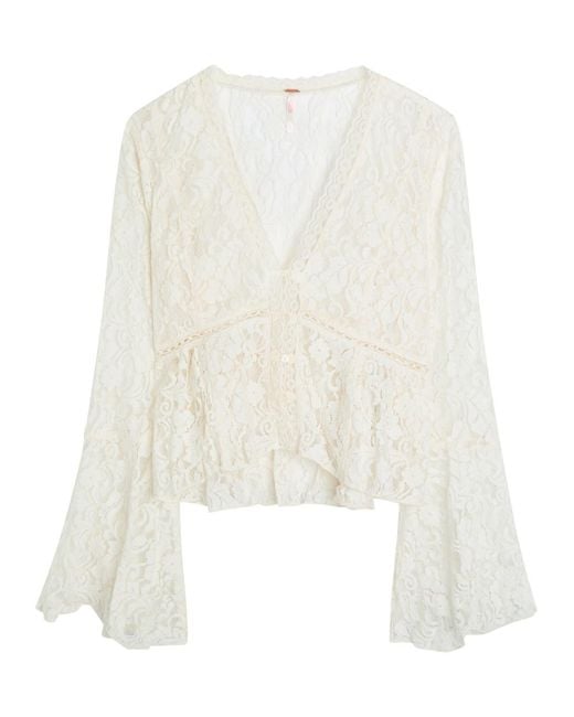 Free People White Whispering Love Lace Cropped Blouse