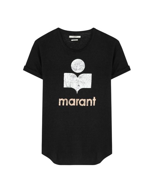 Isabel Marant Black Koldi Logo-Print Linen T-Shirt