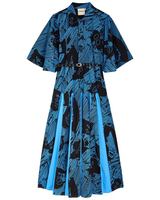 LOVEBIRDS Blue Daisy Printed Cotton-Poplin Midi Dress