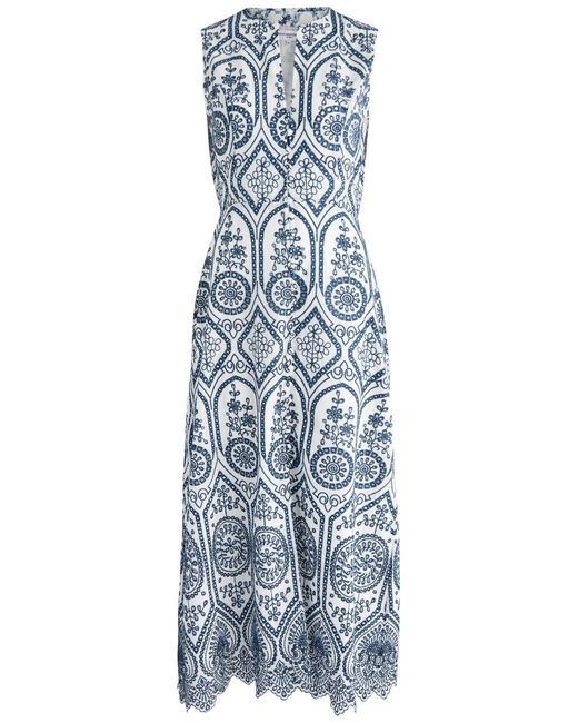 Evi Grintela Blue Carine Embroidered Cotton Midi Dress