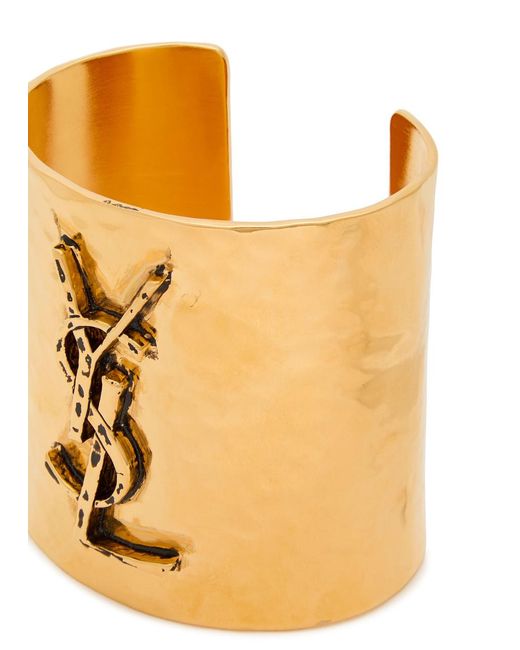 Saint Laurent Metallic Logo Hammered Cuff
