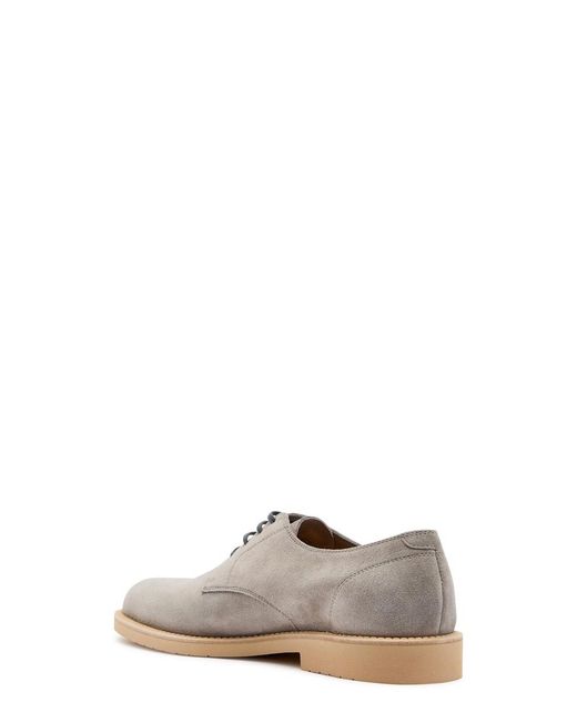 Brunello Cucinelli Brown Suede Derby Shoes for men
