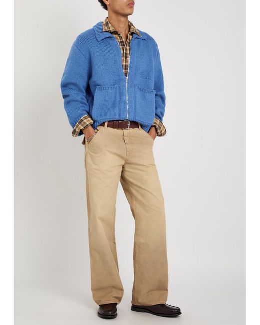 CHERRY LA Blue 5 Star Logo-Intarsia Cotton Cardigan for men