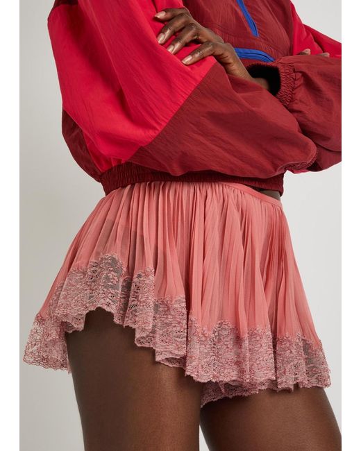 Saint Laurent Red Lace-Trim Silk-Georgette Shorts