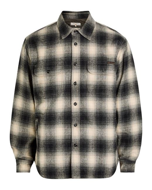 Nudie Jeans Gray Glenn Quilted Flannel Overshirt for men