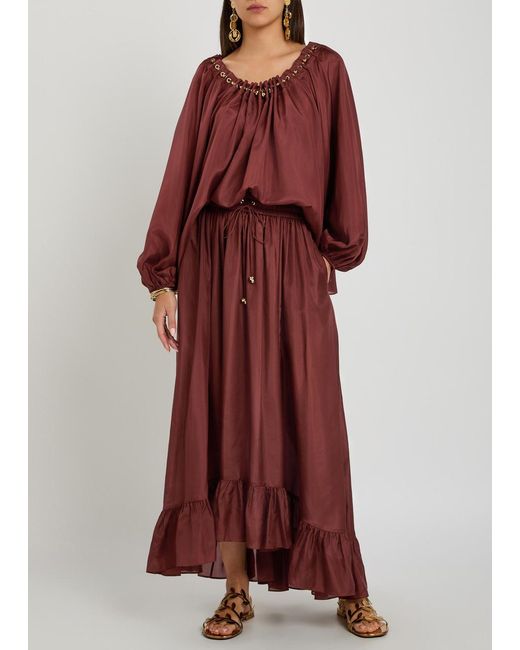 Zimmermann Red Aster Silk Maxi Skirt