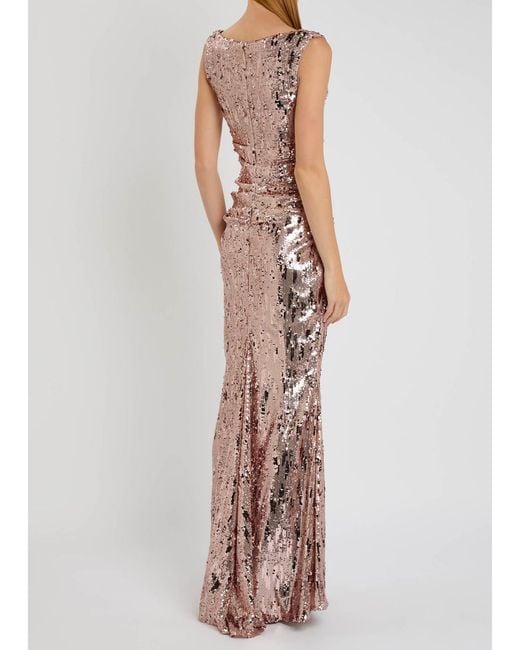Talbot Runhof Pink Draped Sequin-Embellished Gown