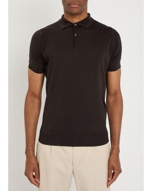John Smedley Black Payton Merino Wool Polo Shirt for men