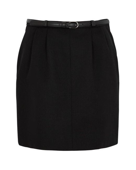 Saint Laurent Black Belted Wool Mini Skirt