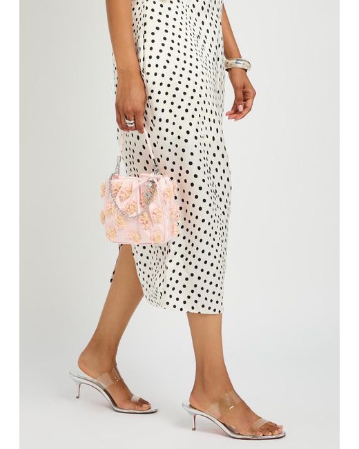 Self-Portrait Pink Floral Bead-Embellished Satin Tote